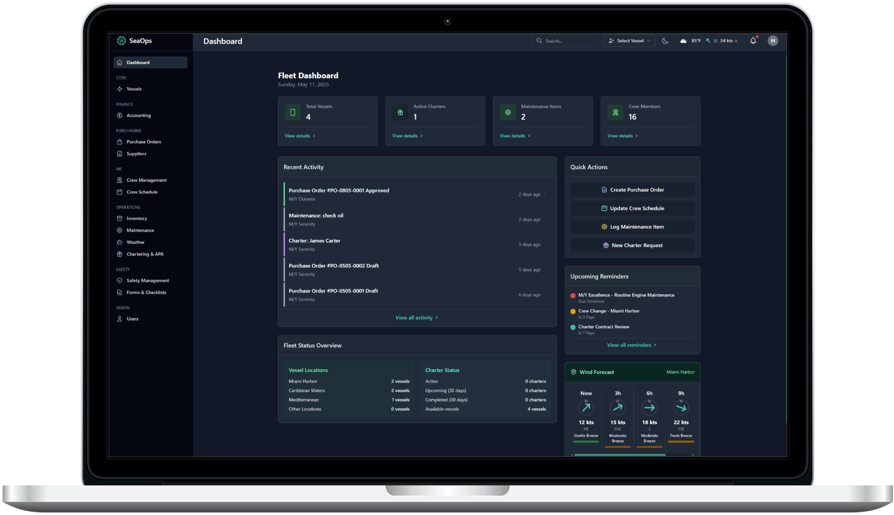 Yacht management dashboard